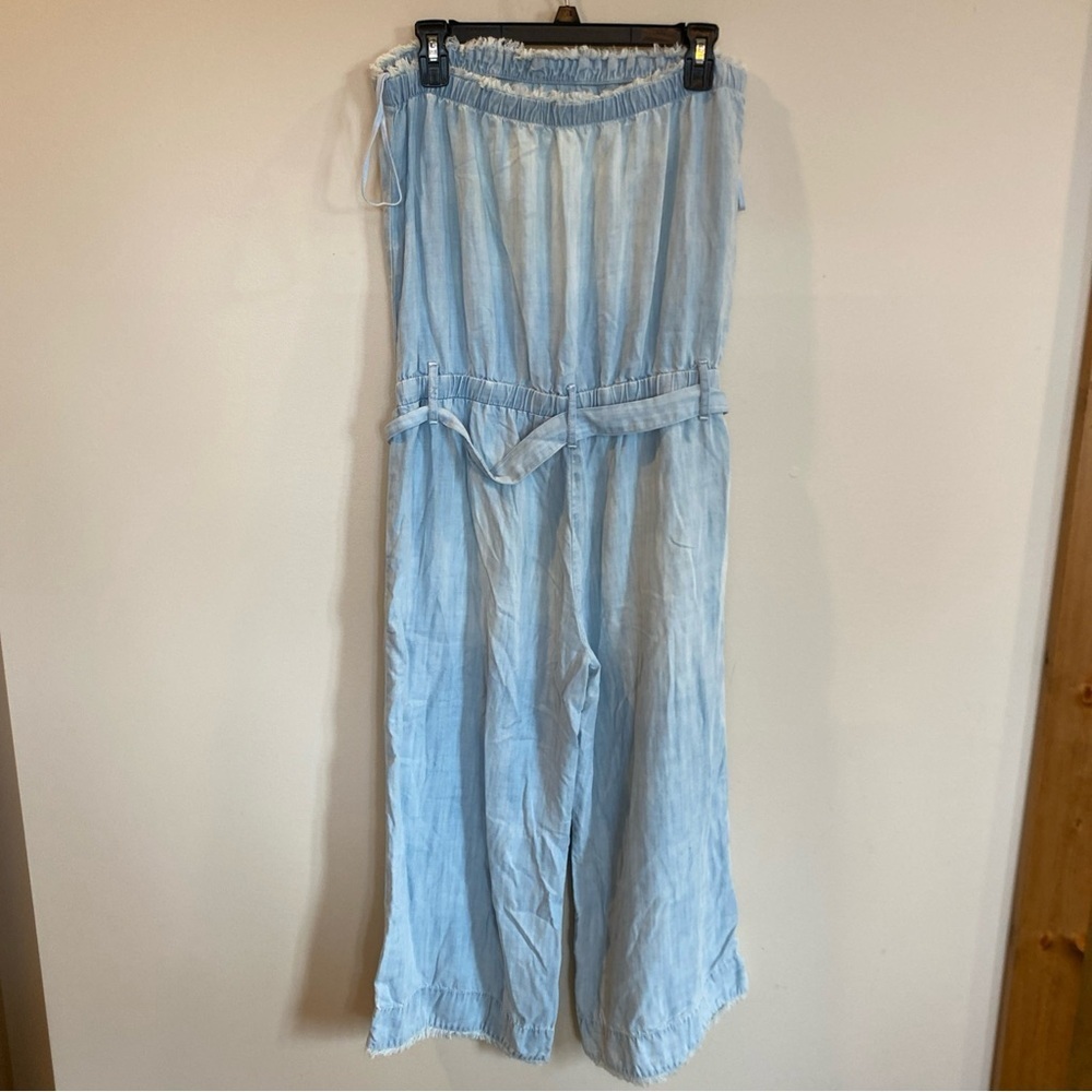 Anthropologie Cloth & Stone Fringe Hem Strapless Wide Leg Jumpsuit medium - Picture 4 of 7